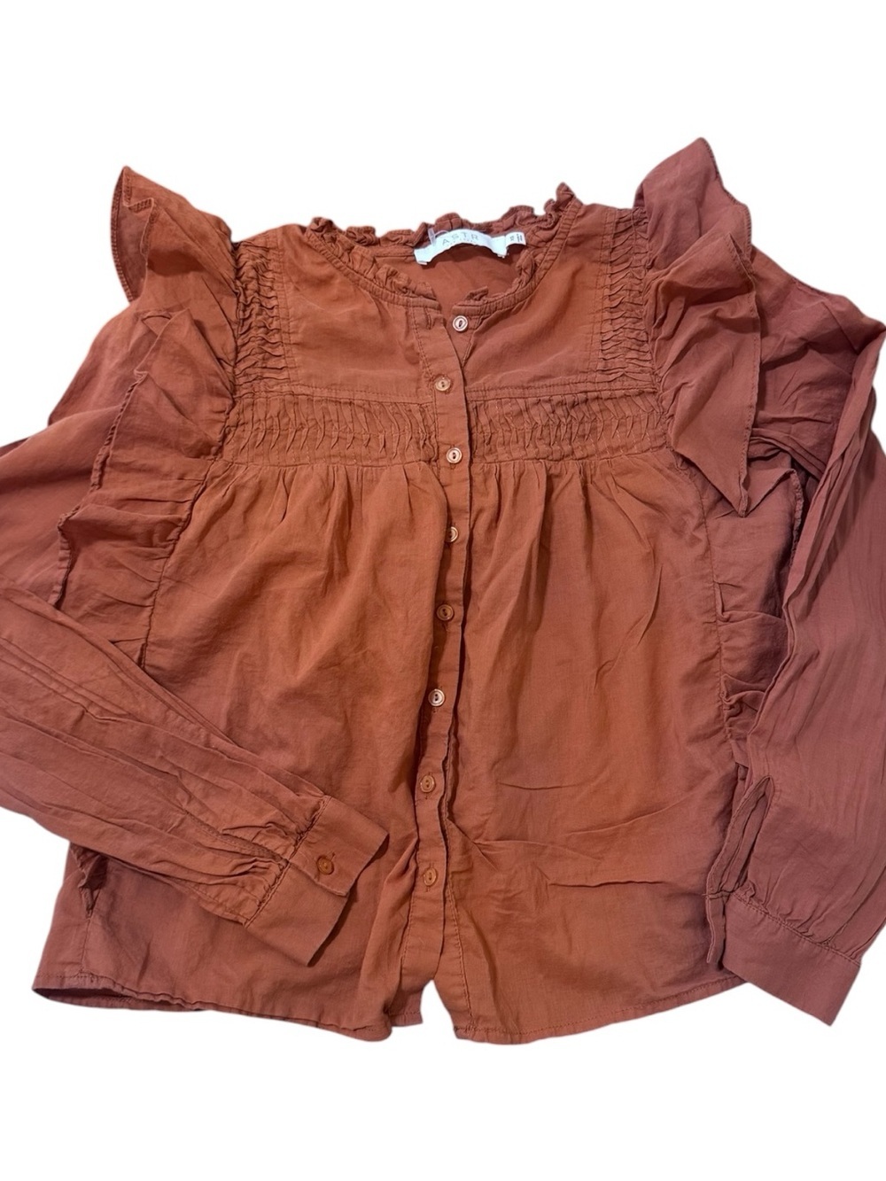 Astr Rust Ruffle-Trim Button Front Blouse - Picture 2 of 7